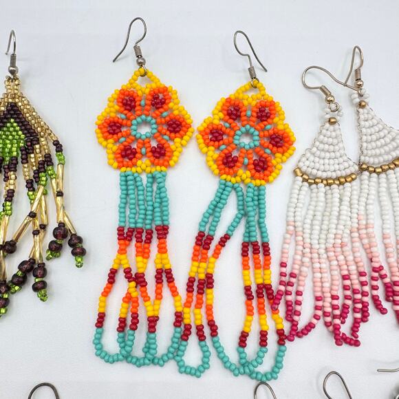 Tribal Ethnic Southwestern Seed Bead Fringe Curtain Earring Lot Colorful Boho - Picture 3 of 11